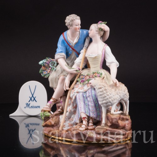 Фарфоровая композиция Пастушки с овечкой, Meissen, Германия, сер. 19 - нач. 20 вв.