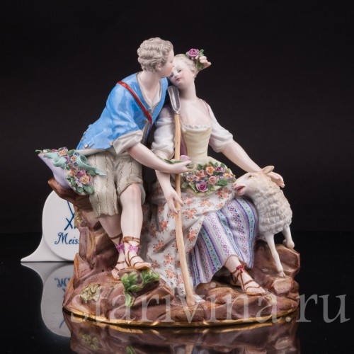 Фарфоровая композиция Пастушки с овечкой, Meissen, Германия, сер. 19 - нач. 20 вв.