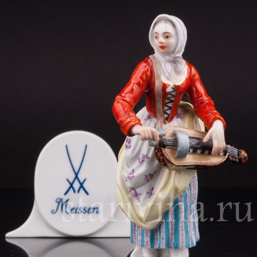 Фигурка из фарфора Девушка с колесной лирой, Cries de Paris, Meissen, Германия, 1973 г.