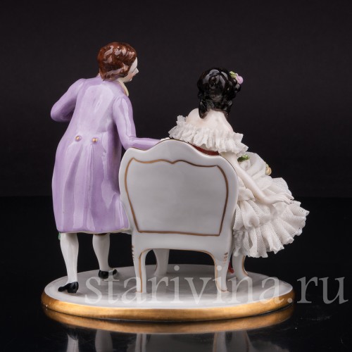 Фарфоровая статуэтка Галантная пара, кружевная, Volkstedt, Германия, сер. 20 века.