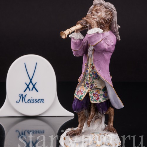 Фарфоровая статуэтка Обезьяна с флейтой, Meissen, Германия, сер. 19 - нач. 20 вв.