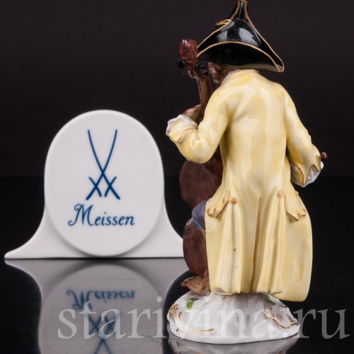 Фарфоровая статуэтка Обезьяна с контрабасом, Meissen, Германия, сер. 19 - нач. 20 вв.