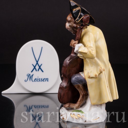 Фарфоровая статуэтка Обезьяна с контрабасом, Meissen, Германия, сер. 19 - нач. 20 вв.