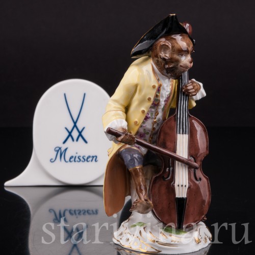 Фарфоровая статуэтка Обезьяна с контрабасом, Meissen, Германия, сер. 19 - нач. 20 вв.