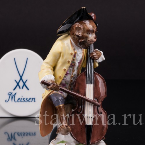 Фарфоровая статуэтка Обезьяна с контрабасом, Meissen, Германия, сер. 19 - нач. 20 вв.