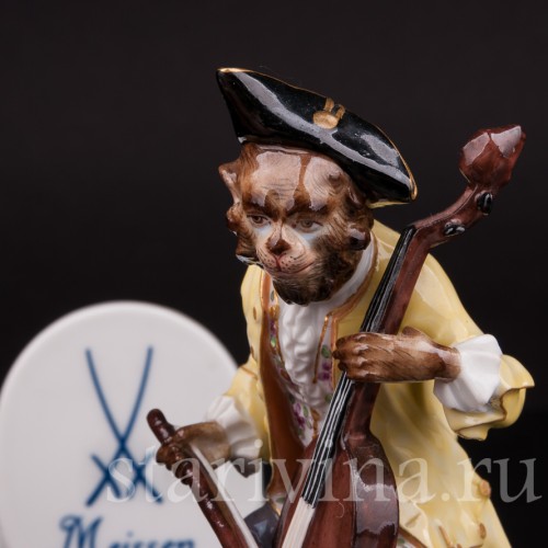 Фарфоровая статуэтка Обезьяна с контрабасом, Meissen, Германия, сер. 19 - нач. 20 вв.