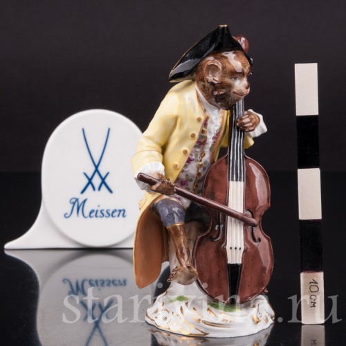 Фарфоровая статуэтка Обезьяна с контрабасом, Meissen, Германия, сер. 19 - нач. 20 вв.