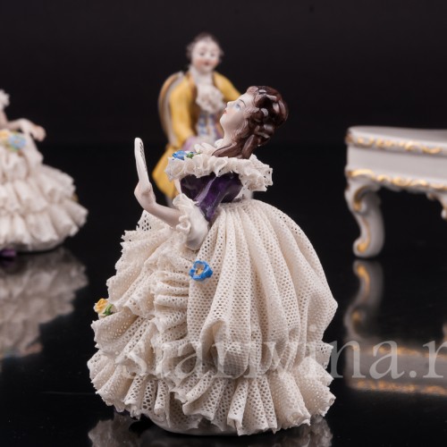 Композиция из фарфора Оркестр, 5 предметов, кружевные миниатюры, Volkstedt, Германия, вт. пол. 20 в.