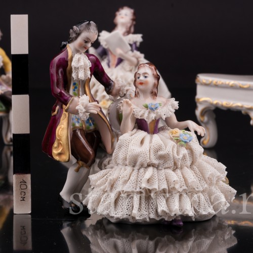 Композиция из фарфора Оркестр, 5 предметов, кружевные миниатюры, Volkstedt, Германия, вт. пол. 20 в.