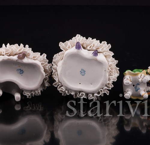 Композиция из фарфора Оркестр, 5 предметов, кружевные миниатюры, Volkstedt, Германия, вт. пол. 20 в.