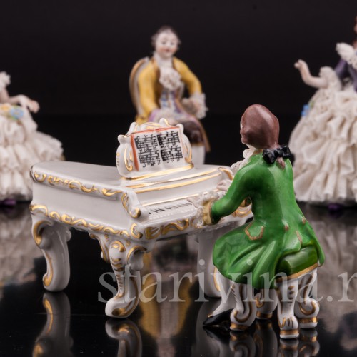 Композиция из фарфора Оркестр, 5 предметов, кружевные миниатюры, Volkstedt, Германия, вт. пол. 20 в.