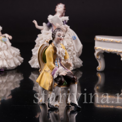 Композиция из фарфора Оркестр, 5 предметов, кружевные миниатюры, Volkstedt, Германия, вт. пол. 20 в.