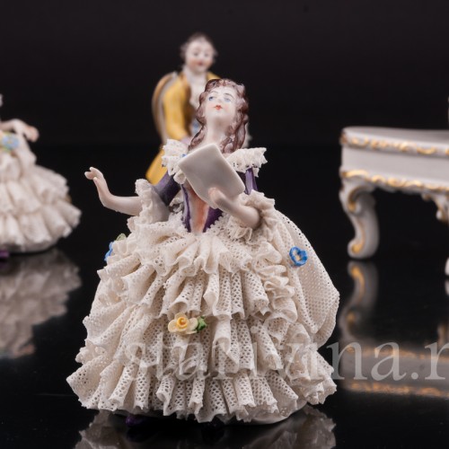 Композиция из фарфора Оркестр, 5 предметов, кружевные миниатюры, Volkstedt, Германия, вт. пол. 20 в.