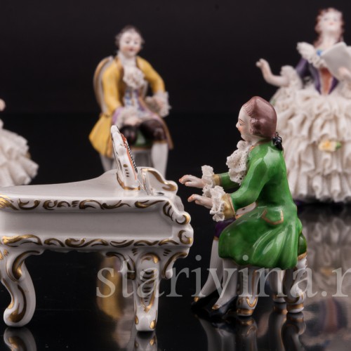Композиция из фарфора Оркестр, 5 предметов, кружевные миниатюры, Volkstedt, Германия, вт. пол. 20 в.