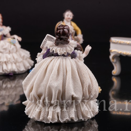 Композиция из фарфора Оркестр, 5 предметов, кружевные миниатюры, Volkstedt, Германия, вт. пол. 20 в.