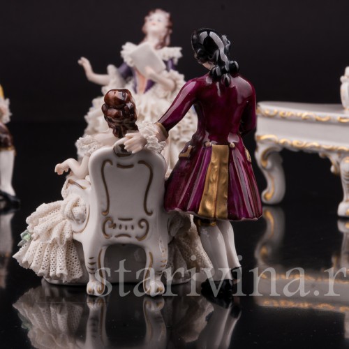 Композиция из фарфора Оркестр, 5 предметов, кружевные миниатюры, Volkstedt, Германия, вт. пол. 20 в.