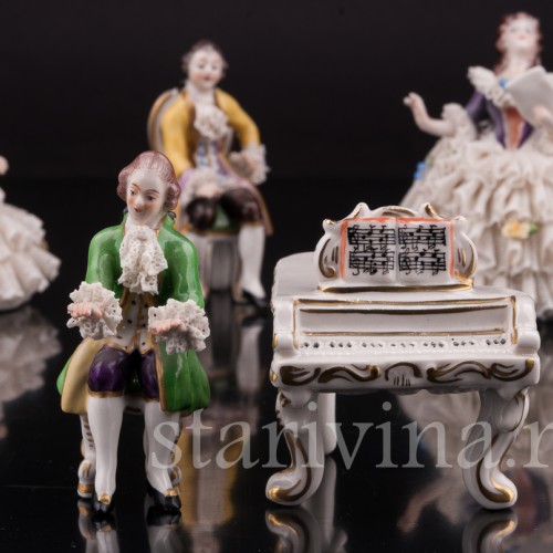 Композиция из фарфора Оркестр, 5 предметов, кружевные миниатюры, Volkstedt, Германия, вт. пол. 20 в.