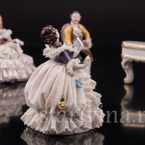 Композиция из фарфора Оркестр, 5 предметов, кружевные миниатюры, Volkstedt, Германия, вт. пол. 20 в.