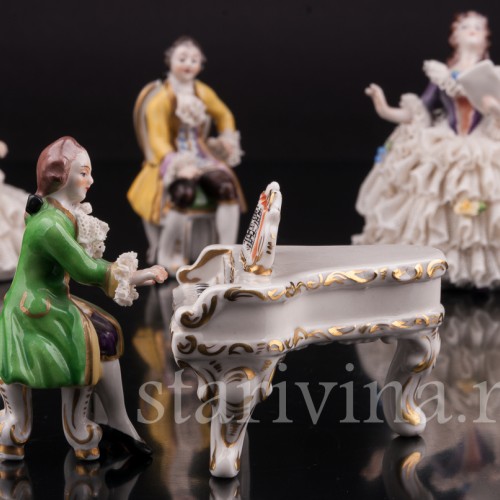 Композиция из фарфора Оркестр, 5 предметов, кружевные миниатюры, Volkstedt, Германия, вт. пол. 20 в.