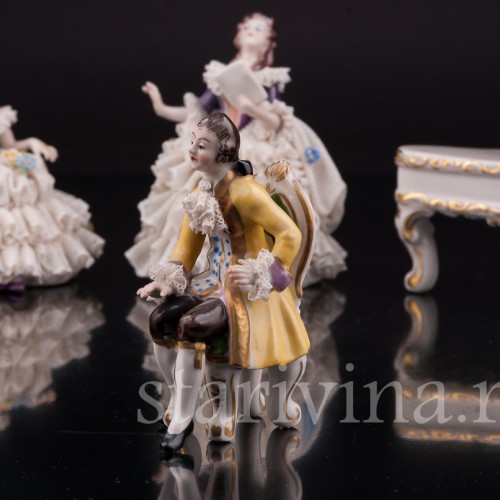 Композиция из фарфора Оркестр, 5 предметов, кружевные миниатюры, Volkstedt, Германия, вт. пол. 20 в.