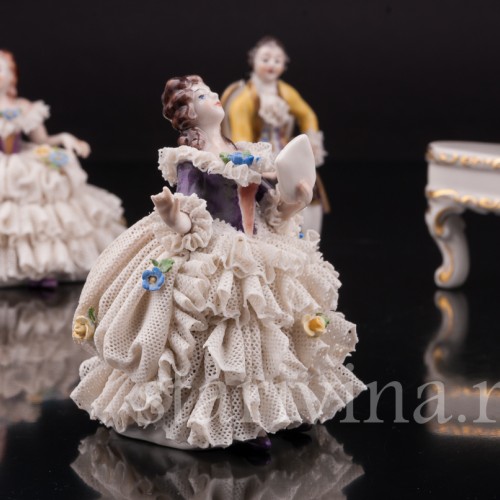 Композиция из фарфора Оркестр, 5 предметов, кружевные миниатюры, Volkstedt, Германия, вт. пол. 20 в.