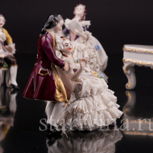 Композиция из фарфора Оркестр, 5 предметов, кружевные миниатюры, Volkstedt, Германия, вт. пол. 20 в.