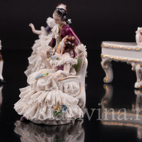 Композиция из фарфора Оркестр, 5 предметов, кружевные миниатюры, Volkstedt, Германия, вт. пол. 20 в.