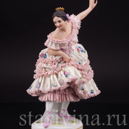 Фарфоровая статуэтка Фанни Эльслер, кружевная Volkstedt, Германия, сер. 20 в.