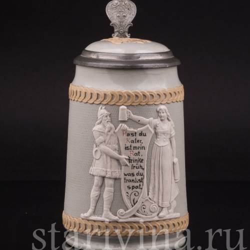 Анткварная пивная кружка Мудрый совет, 1/2 л, Villeroy & Boch, Германия, 1908 г.