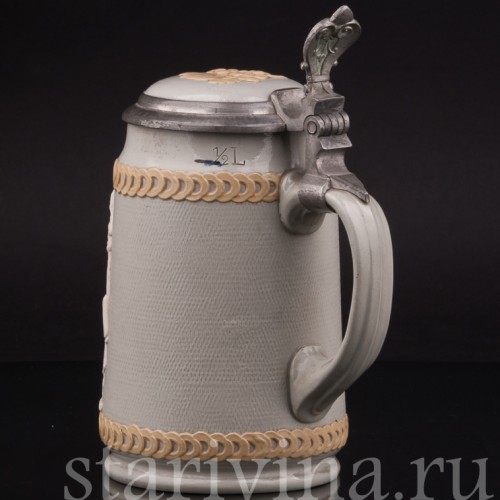 Анткварная пивная кружка Мудрый совет, 1/2 л, Villeroy & Boch, Германия, 1908 г.