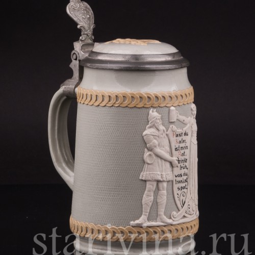 Анткварная пивная кружка Мудрый совет, 1/2 л, Villeroy & Boch, Германия, 1908 г.