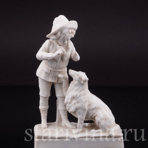 Бисквитная композиция Мальчик, дрессирующий собаку, Goebel, Германия, 1920 гг.