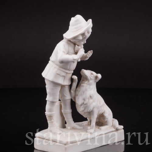 Бисквитная композиция Мальчик, дрессирующий собаку, Goebel, Германия, 1920 гг.