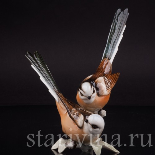 Статуэтка птиц из фарфора Длиннохвостые синицы, Hutschenreuther, Германия, 1970 гг.