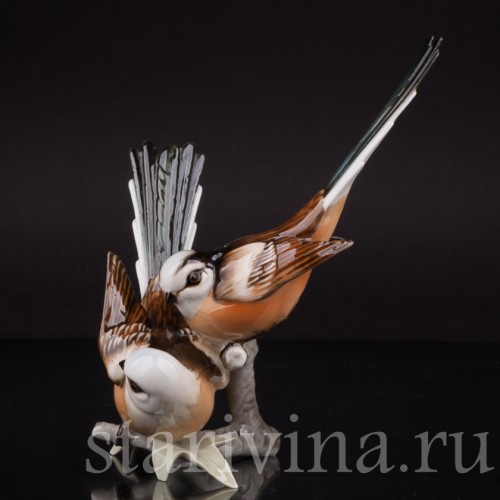 Статуэтка птиц из фарфора Длиннохвостые синицы, Hutschenreuther, Германия, 1970 гг.