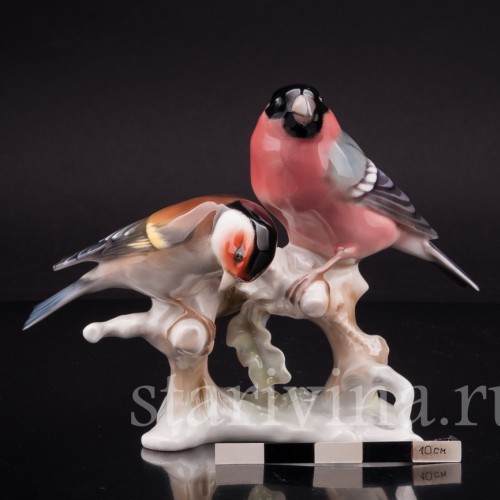 Фигурка птиц из фарфора Снегирь и щегол, Hutschenreuther, Германия, 1938-55 гг.