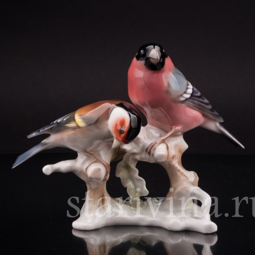 Фигурка птиц из фарфора Снегирь и щегол, Hutschenreuther, Германия, 1938-55 гг.