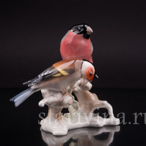 Фигурка птиц из фарфора Снегирь и щегол, Hutschenreuther, Германия, 1938-55 гг.