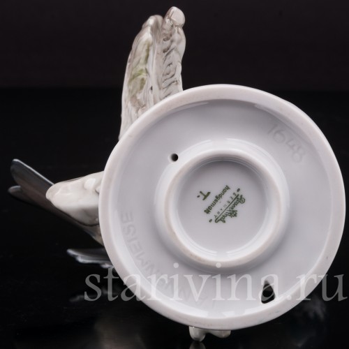 Фигурка птицы из фарфора Синица-московка на еловой ветке, Rosenthal, Германия, 1950 гг.
