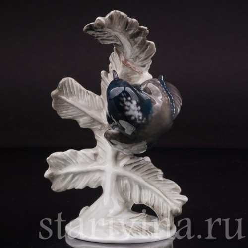 Фигурка птицы из фарфора Синица-московка на еловой ветке, Rosenthal, Германия, 1950 гг.