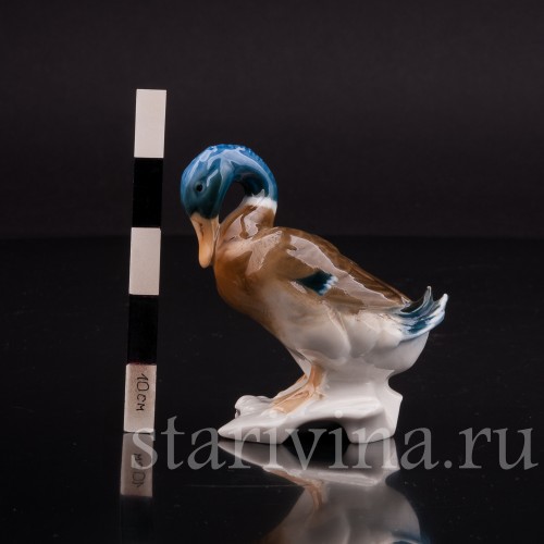 Фарфоровая статуэтка Селезень, миниатюра, Hutschenreuther, Германия, 1938-55 гг.