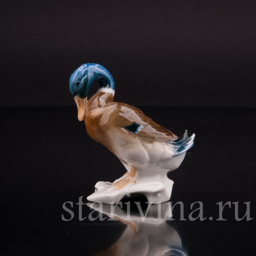 Фарфоровая статуэтка Селезень, миниатюра, Hutschenreuther, Германия, 1938-55 гг.