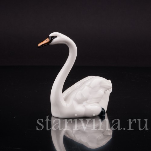 Статуэтка птицы из фарфора Лебедь, миниатюра, Hutschenreuther, Германия, 1960 гг.