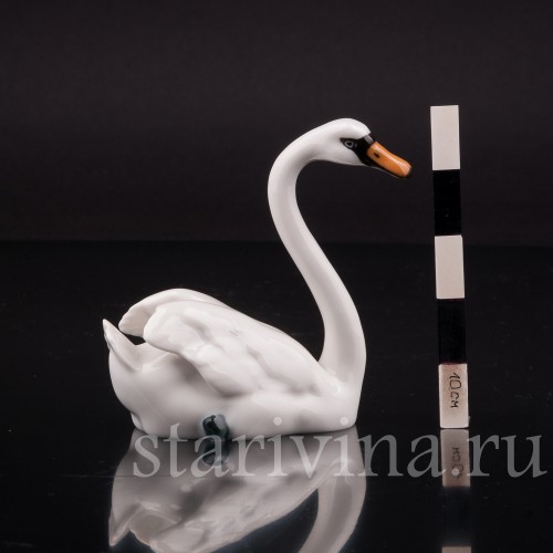 Статуэтка птицы из фарфора Лебедь, миниатюра, Hutschenreuther, Германия, 1960 гг.