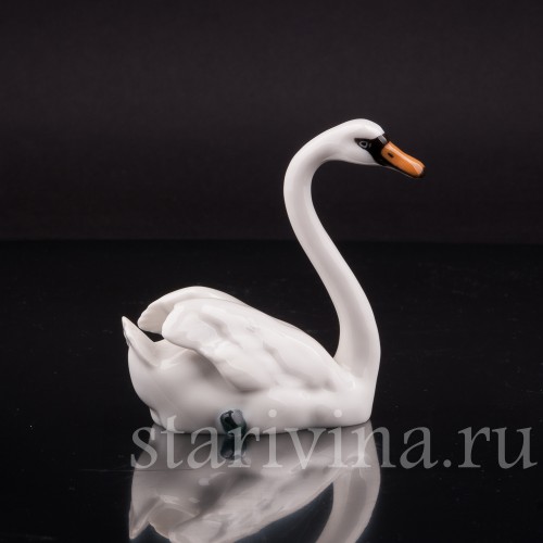 Статуэтка птицы из фарфора Лебедь, миниатюра, Hutschenreuther, Германия, 1960 гг.