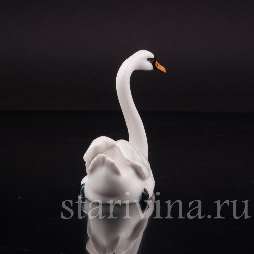 Статуэтка птицы из фарфора Лебедь, миниатюра, Hutschenreuther, Германия, 1960 гг.