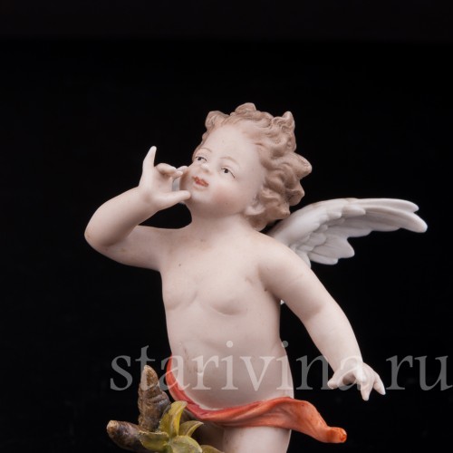 Статуэтка из фарфора Два ангелочка, аллегория слуха, миниатюра, Volkstedt, Германия, кон. 19 в.