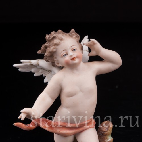 Статуэтка из фарфора Два ангелочка, аллегория слуха, миниатюра, Volkstedt, Германия, кон. 19 в.