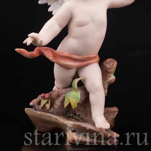 Статуэтка из фарфора Два ангелочка, аллегория слуха, миниатюра, Volkstedt, Германия, кон. 19 в.