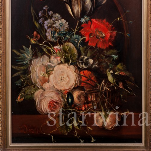 Картина маслом, натюрморт Цветы в корзине, Германия, вт. пол. 20 в.
